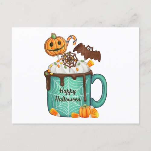 Happy Halloween Hot Chocolate Mug and Candy  Holiday Postcard
