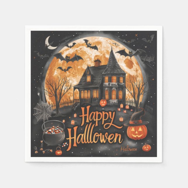 Happy Halloween House Cute & Festive Halloween  Napkins (Front)