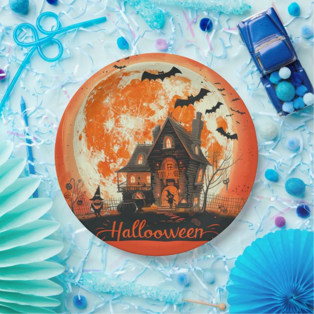 Happy Halloween House Cute & Festive Halloween  Paper Plates (Party)