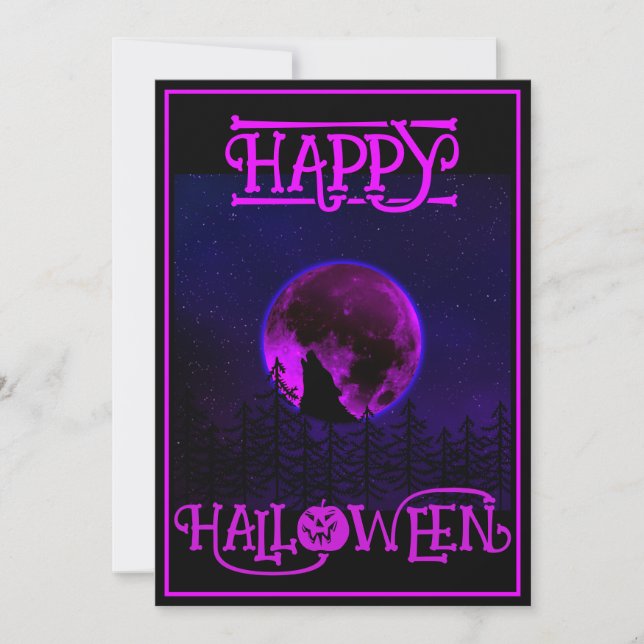 Happy Halloween Howling Dog Purple Moon Invitation (Front)