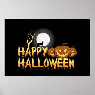 Happy Halloween Howling Wolf Poster