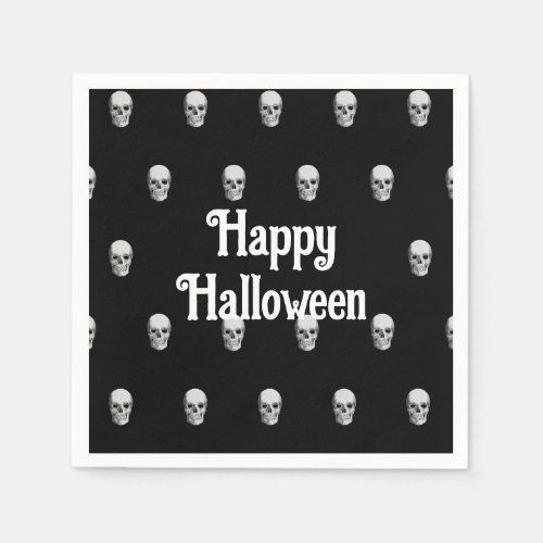 Happy Halloween human skull black paper napkins