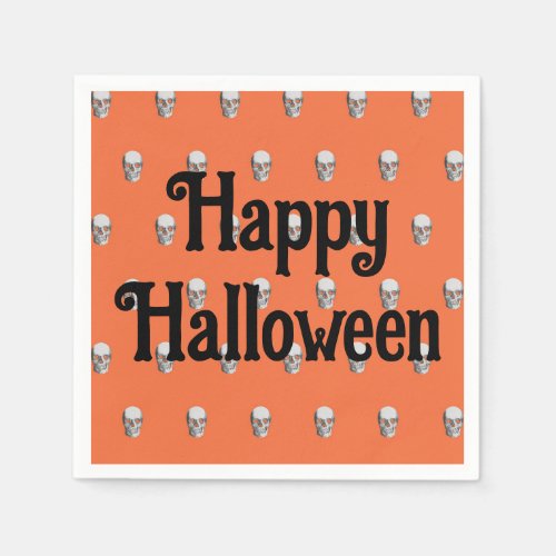 Happy Halloween human skull orange paper napkins