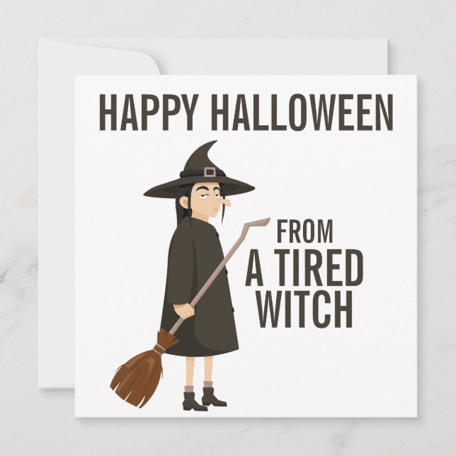 Happy Halloween Humor Black and White Witch Holiday Card (Front)