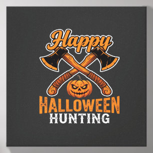 Happy Halloween Hunting Crossed Axes Pumpkin Canvas Photo Tile