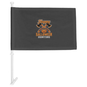 Happy Halloween Hunting Crossed Axes Pumpkin Car Flag