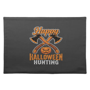 Happy Halloween Hunting Crossed Axes Pumpkin Cloth Placemat