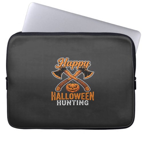 Happy Halloween Hunting Crossed Axes Pumpkin Laptop Sleeve