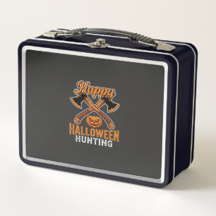 Happy Halloween Hunting Crossed Axes Pumpkin Metal Lunch Box
