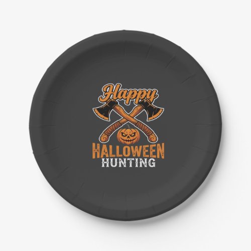 Happy Halloween Hunting Crossed Axes Pumpkin Paper Plates