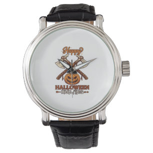 Happy Halloween Hunting Crossed Axes Pumpkin Runes Watch