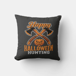 Happy Halloween Hunting Crossed Axes Pumpkin Throw Pillow