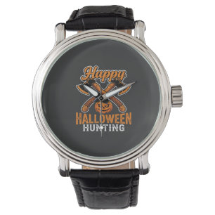Happy Halloween Hunting Crossed Axes Pumpkin Watch