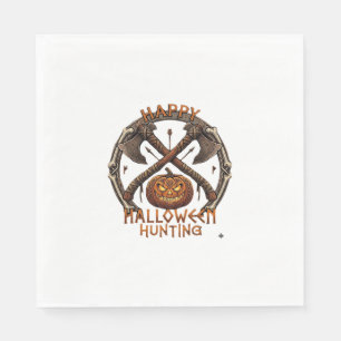 Happy Halloween Hunting Pumpkin Crossed Axes Bone Napkins