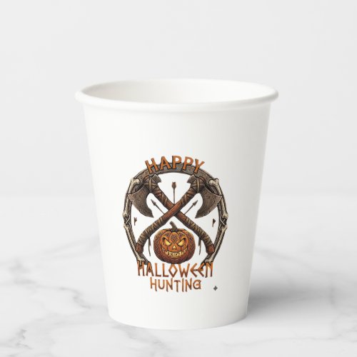 Happy Halloween Hunting Pumpkin Crossed Axes Bone Paper Cups
