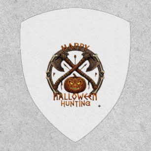 Happy Halloween Hunting Pumpkin Crossed Axes Bone  Patch