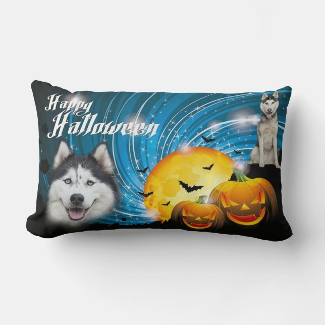 Happy Halloween Husky Lumbar Pillow (Front)