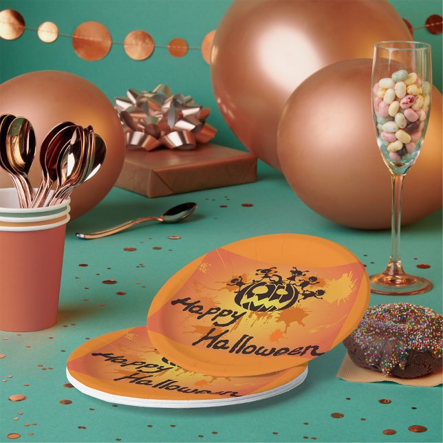 Happy Halloween Illustration Paper Plates (Creator Uploaded)