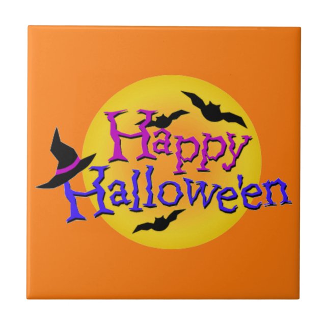 Happy Halloween Ilustrations Ceramic Tile (Front)