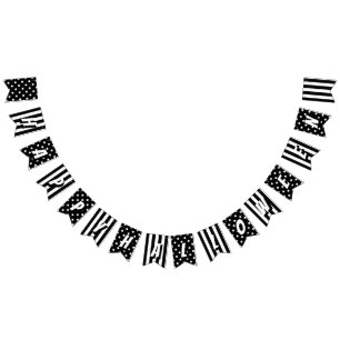 Happy Halloween in Black and White on Patterned Bunting Flags
