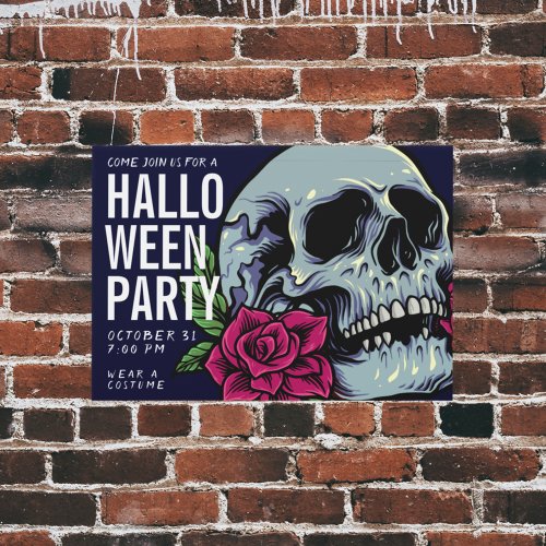 Happy Halloween Invitation   Floral Rose Skull Postcard