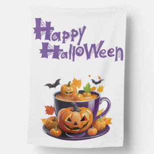 Happy Halloween Jack-O-Lantern Brew Cup House Flag