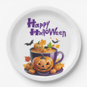 Happy Halloween Jack-O-Lantern Brew Cup Paper Plates