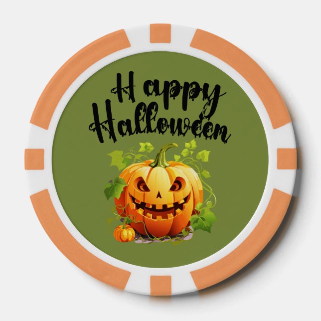 Happy Halloween Jack-O-Lantern Brew Cup  Poker Chips (Front)