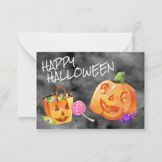 Happy Halloween Jack O' Lantern Candy Orange Black Note Card (Front)