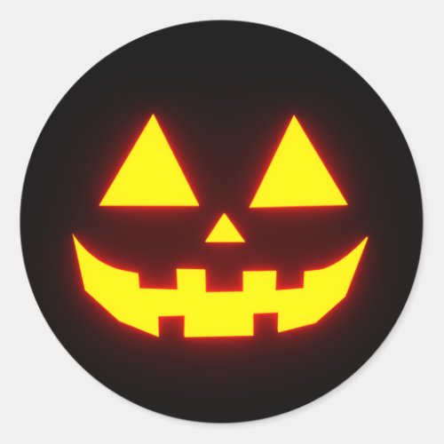 Happy Halloween Jack_o_Lantern Face 3_Neon Orange Classic Round Sticker