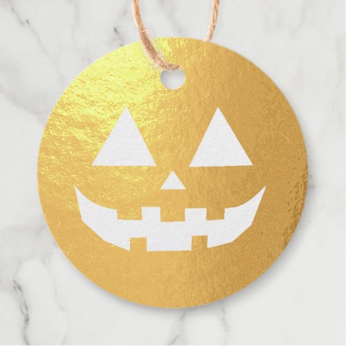 Happy Halloween Jack_o_Lantern Face 3_Neon Orange Foil Favor Tags