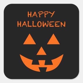 Happy Halloween Jack O’ Lantern Face Fun Halloween Square Sticker by starryseas at Zazzle