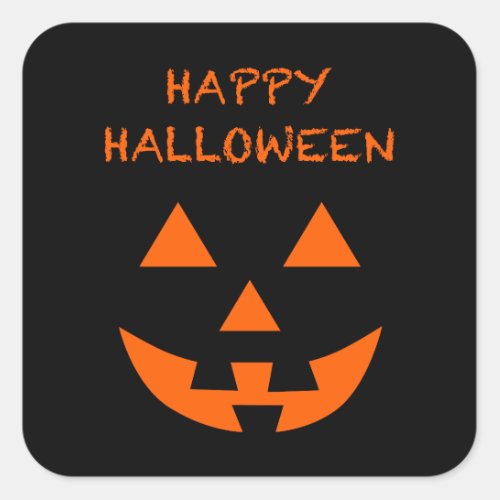 Happy Halloween Jack O Lantern Face Fun Halloween Square Sticker