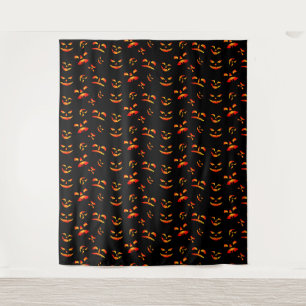 Happy Halloween Jack-O-Lantern Glowing Faces Tapestry