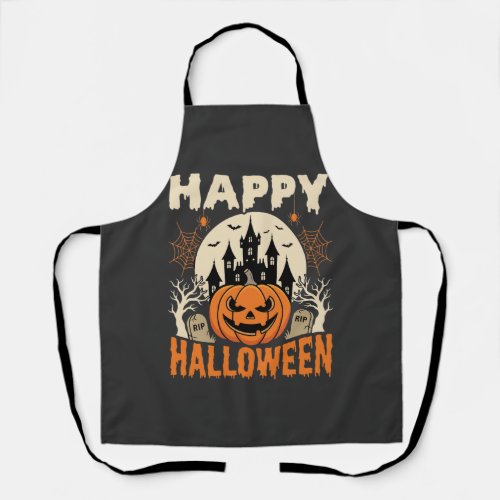 Happy Halloween Jack O Lantern Haunted Castle Apron