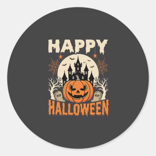 Happy Halloween Jack O Lantern Haunted Castle Classic Round Sticker