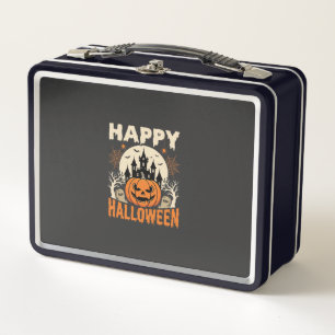 Happy Halloween Jack O Lantern Haunted Castle Metal Lunch Box