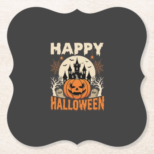 Happy Halloween Jack O Lantern Haunted Castle Paper Coaster