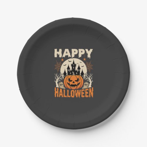 Happy Halloween Jack O Lantern Haunted Castle Paper Plates