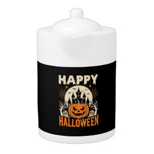Happy Halloween Jack O Lantern Haunted Castle Teapot