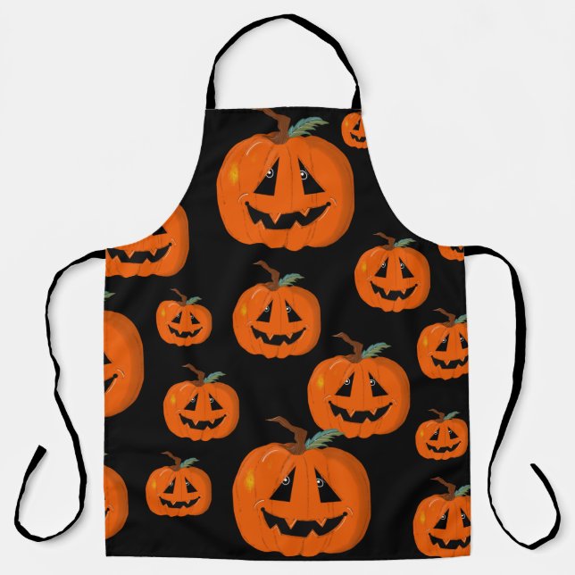 Happy Halloween Jack O Lantern Illustrative Art Apron (Front)