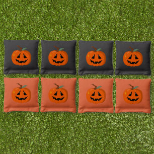 Happy Halloween Jack O Lantern Illustrative Art Cornhole Bags
