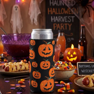 Happy Halloween Jack O Lantern Illustrative Art Seltzer Can Cooler