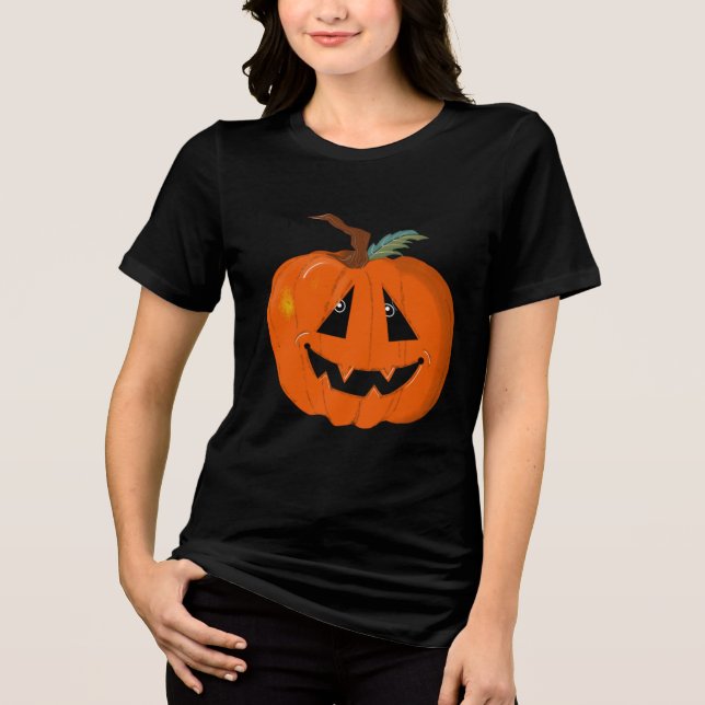 Happy Halloween Jack O Lantern Illustrative Art Tri-Blend Shirt (Front)