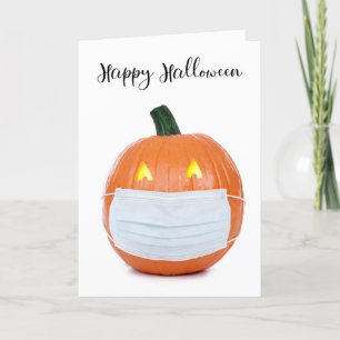 Happy Halloween Jack 'o Lantern in Face Mask Holiday Card