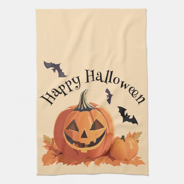 Happy Halloween Jack o Lantern Kitchen Towel (Vertical)