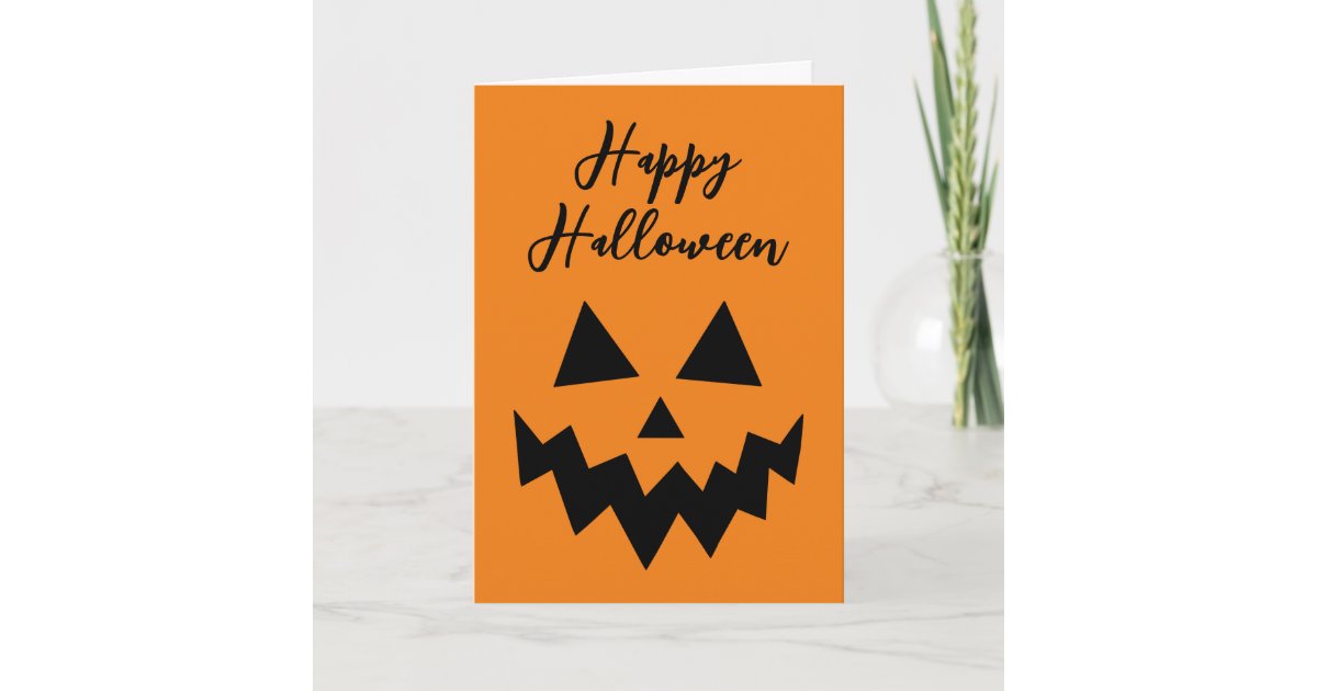 Happy Halloween Jack O Lantern Orange Pumpkin Face Card | Zazzle
