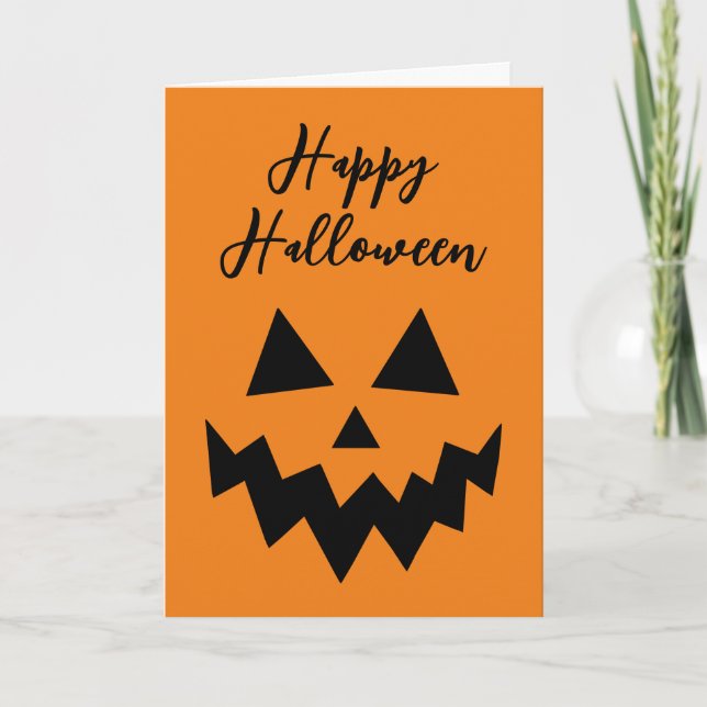 Happy Halloween Jack O Lantern Orange Pumpkin Face Card (Front)