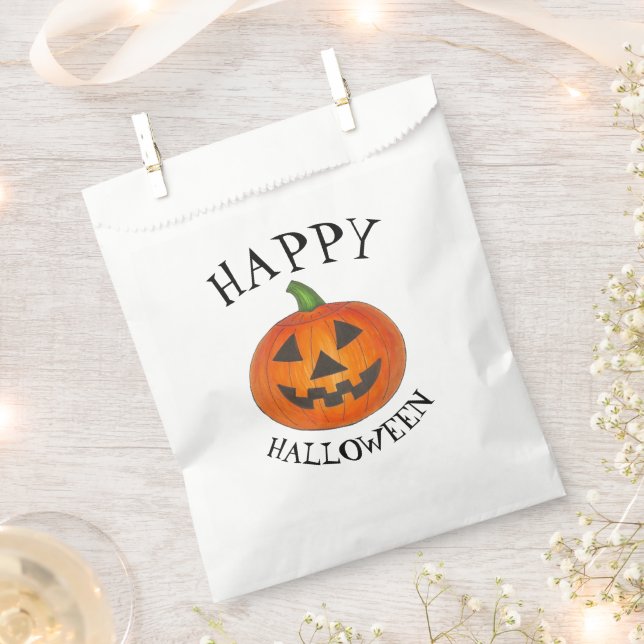 Happy Halloween Jack o' Lantern Orange Pumpkin Favor Bag (Clipped)