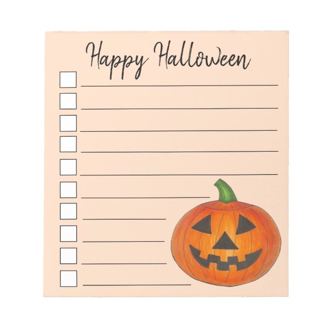 Happy Halloween Jack o' Lantern Orange Pumpkin Notepad (Front)